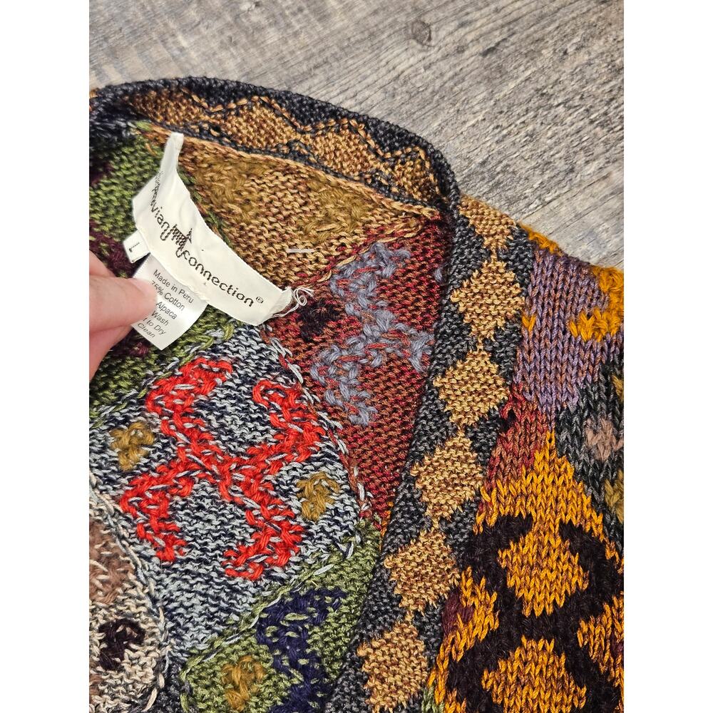 Peruvian Connection alpaca wool deep v button cardigan sweater large geo artsy - Picture 3 of 9